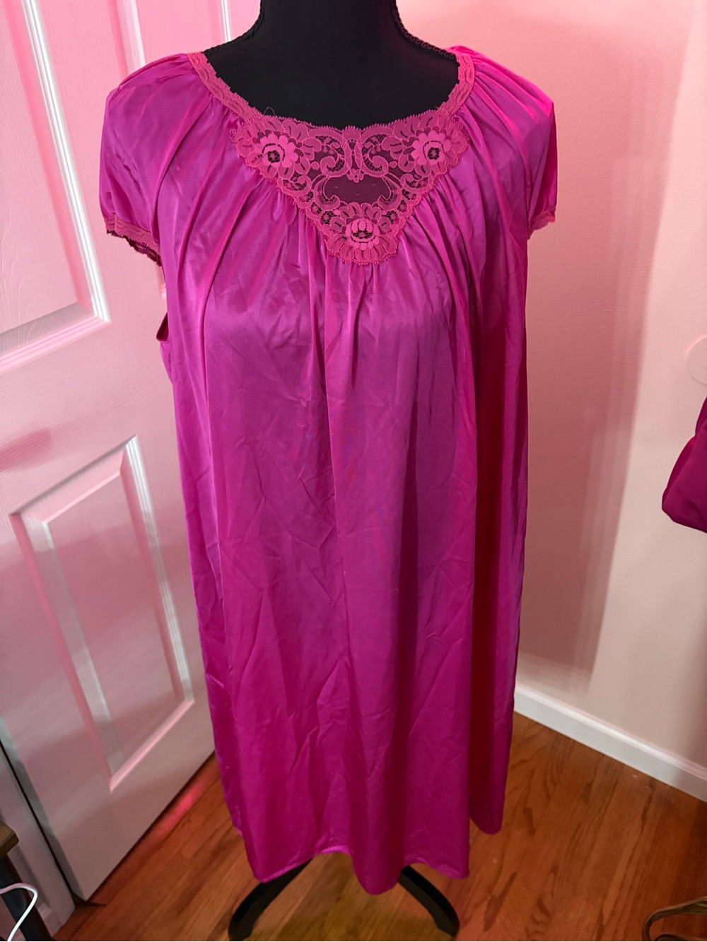 Vintage Lorraine Hot Pink Lace-Trim Sleep Chemise